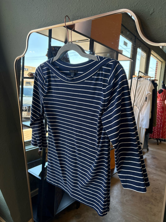 ANN TAYLOR Size S navy and white Top