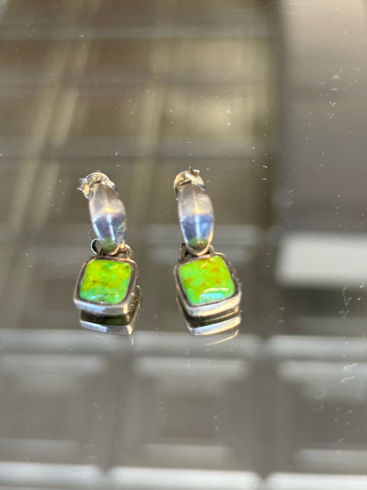 Barse Silver/Green squares Earrings