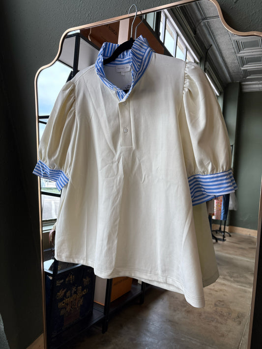 entro Size L Cream/Blue Stripe Top