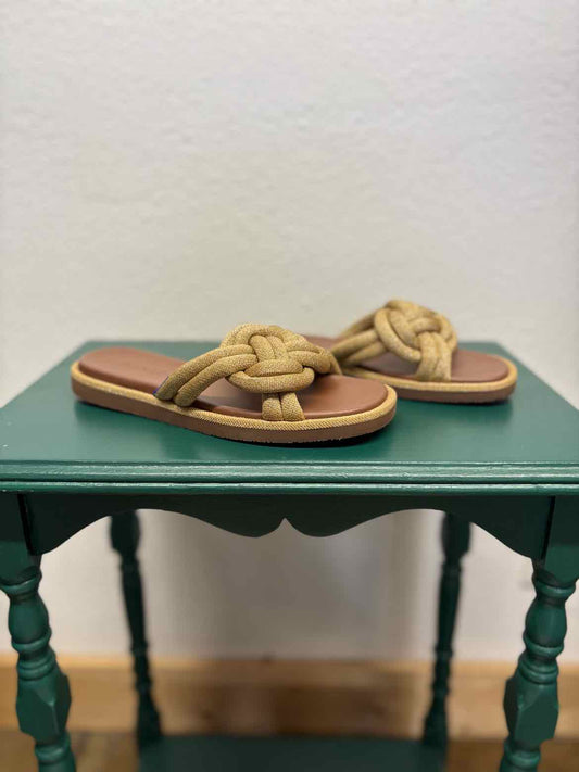 ROTHY'S Shoe Size 6.5 Gold/Brown Sparkle Sandals