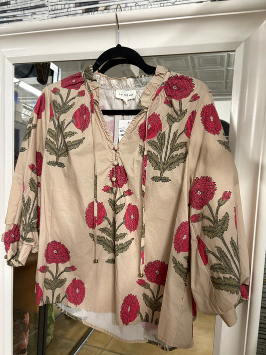 entro Size S Tan/Multi Poppy Top