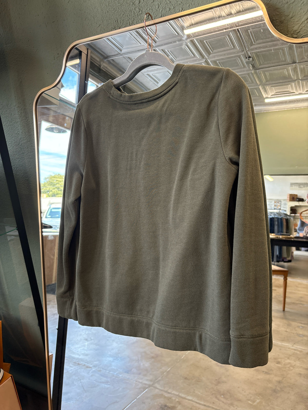 TALBOTS Size MP Army Green Print Top