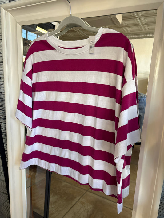 LOFT Size XL white/burgandy Stripe Top
