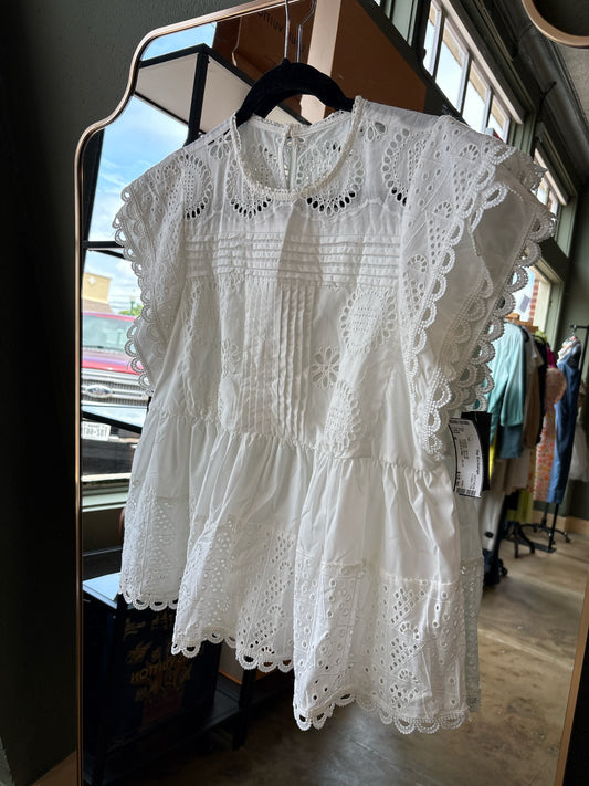 entro Size L White Eyelet Top