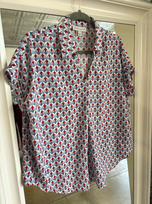 She + Sky Size S Blue/Red Geometric Top