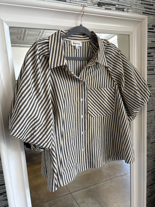 &merci Size L Gray and Cream Top