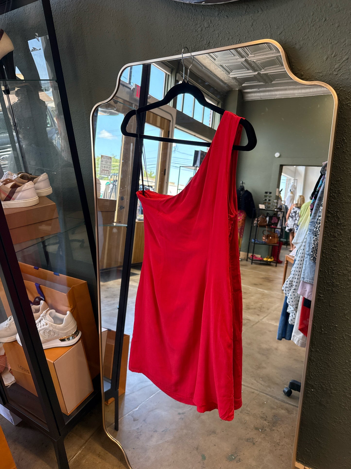 MM Couture Size M Red One shoulder Dress