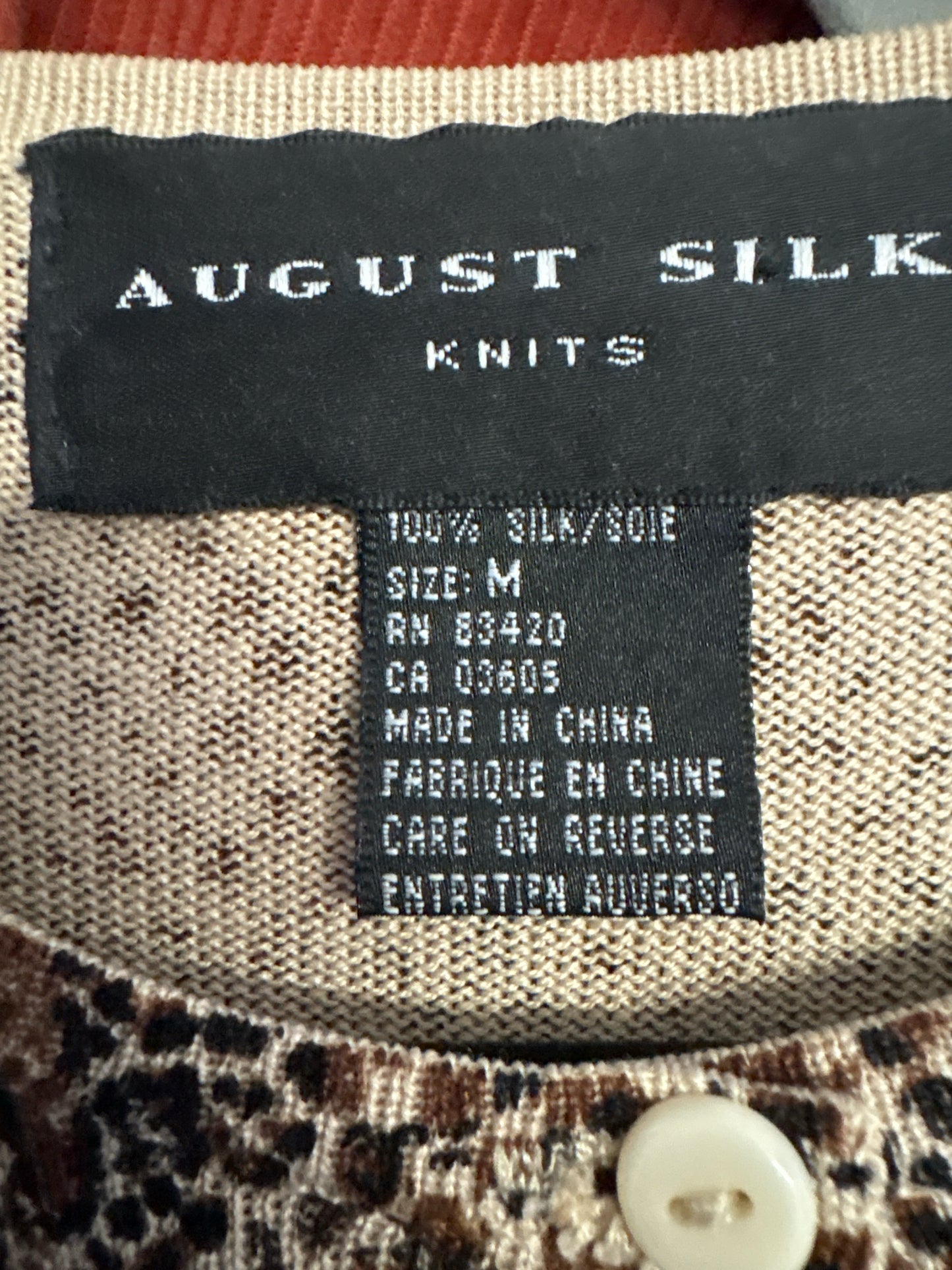 August Silk Size M Tan/Brwn Snakeskin Cardigan