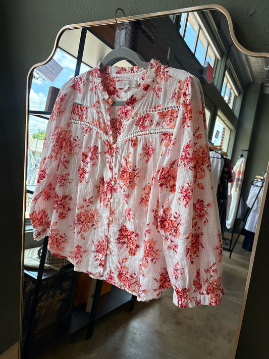 LOFT Size MP White/Cranberry Top