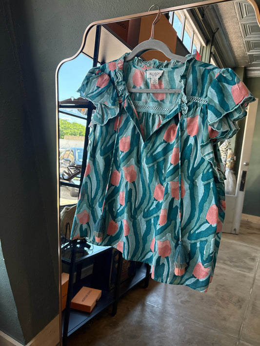 Allison Ny Size L Blue/Peach Tullip Top