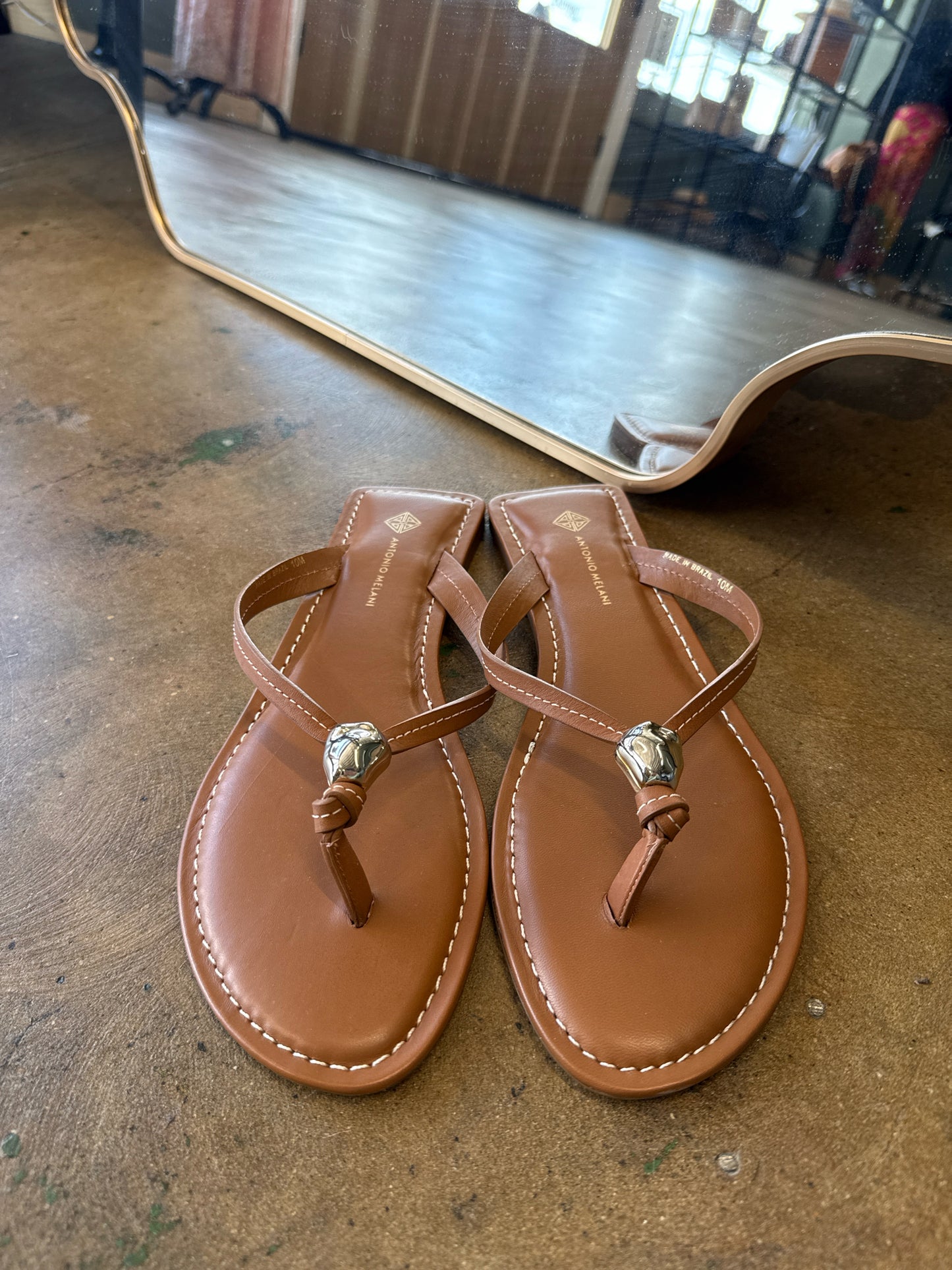 ANTONIO MELANI Shoe Size 10 Brown Flip Flops