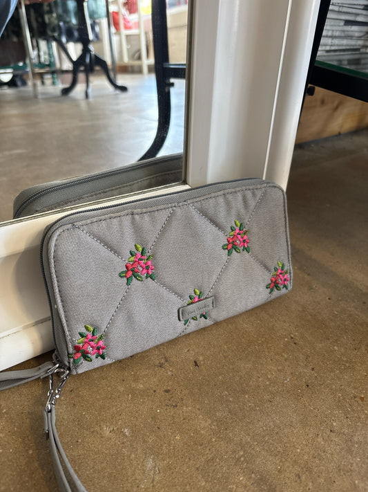 VERA BRADLEY Gray Embroidered Wallet/Wristlet
