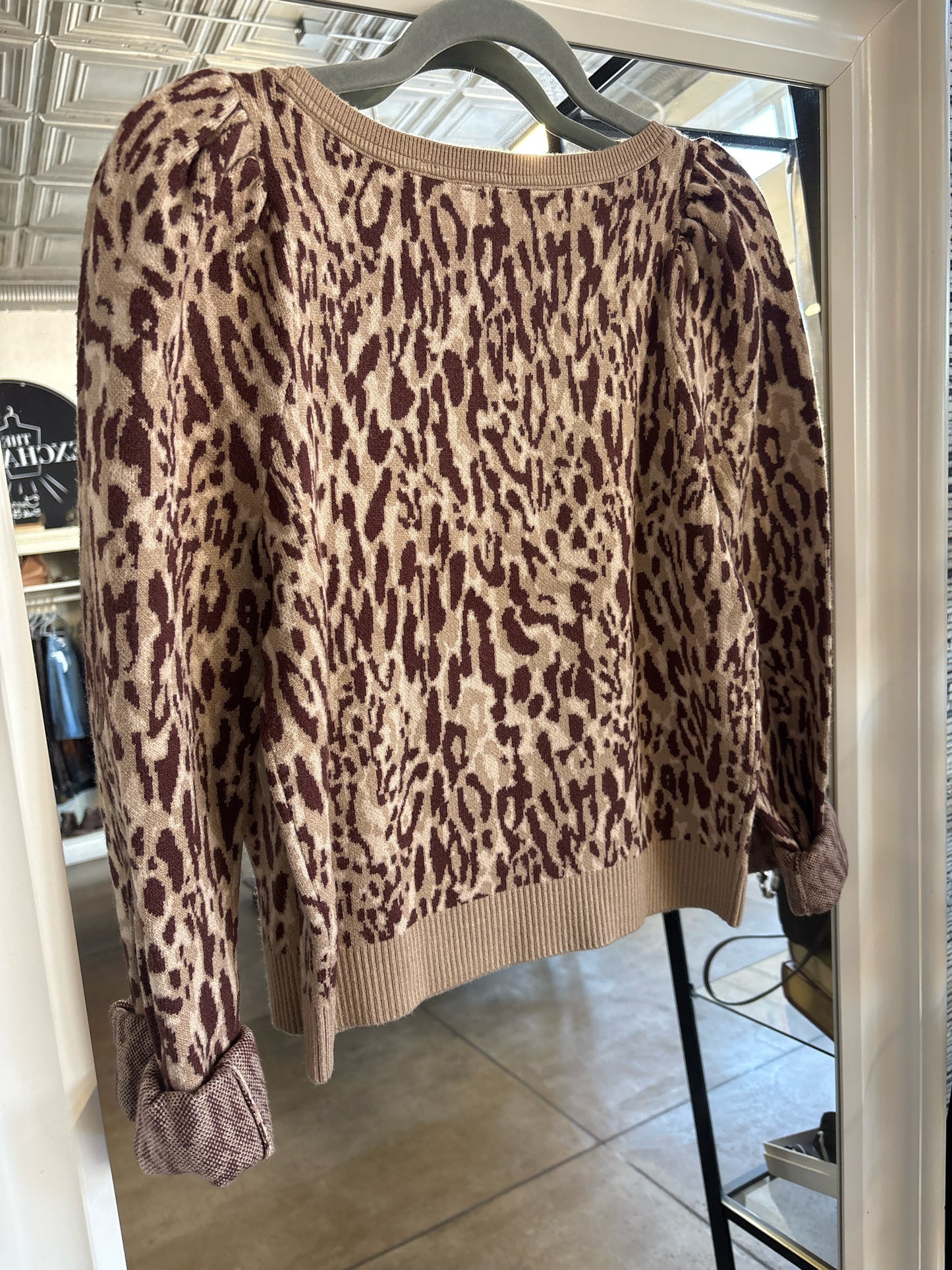 Maeve Size S Brown/Tan Cheetah Sweater