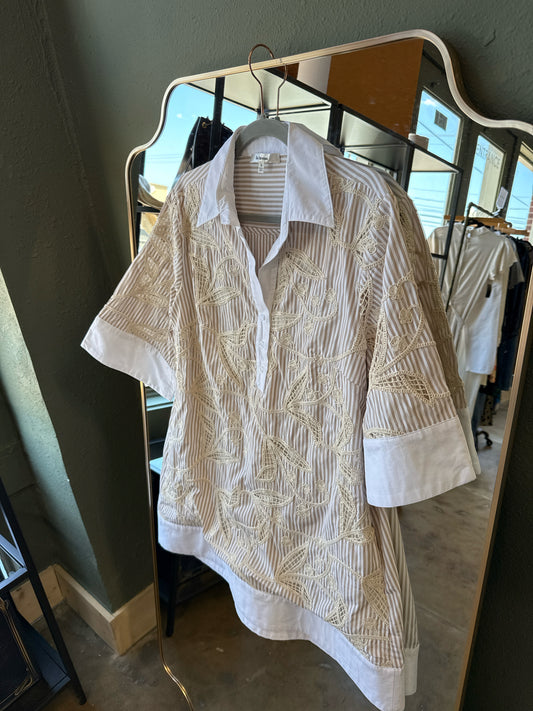 La Lavon Size S Tan/White Stripe Dress