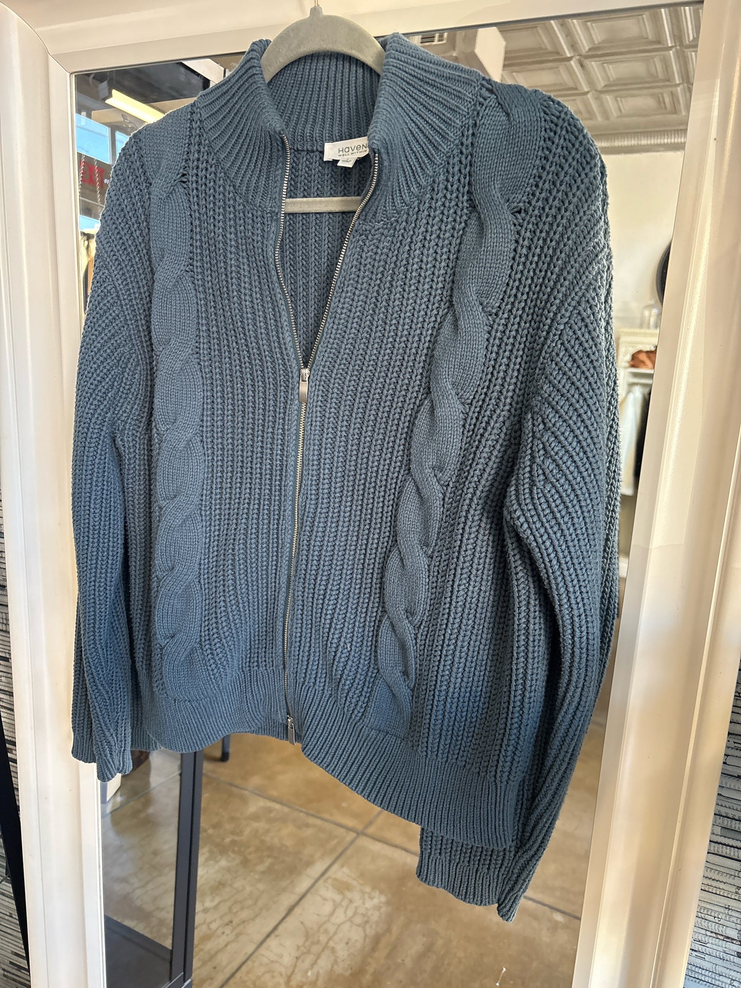 haven Size S Blue Cable Knit Pullover/Hoodie