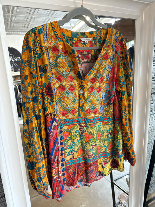 John Mark Size M Orange/Multi Artsy Top