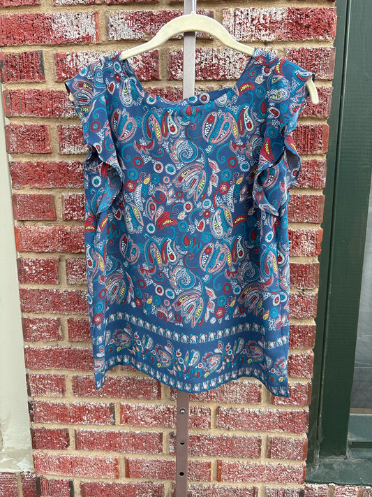 LOFT Size XSP Blue/Red Paisley Top