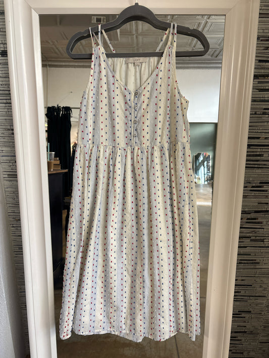 LOFT Size 0 Ivory/Multi spagetti strap Dress