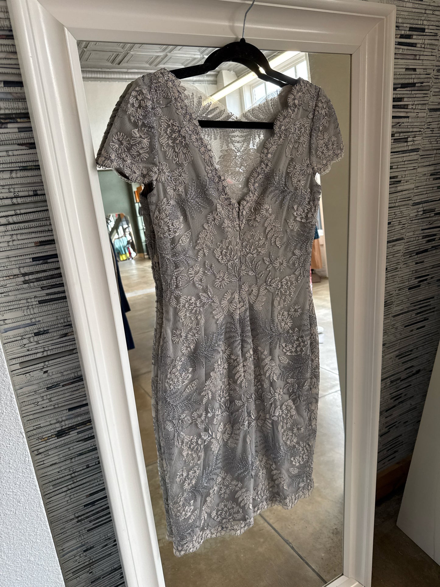 TADASHI SHOJI Size 6 Silver Embroidered Dress