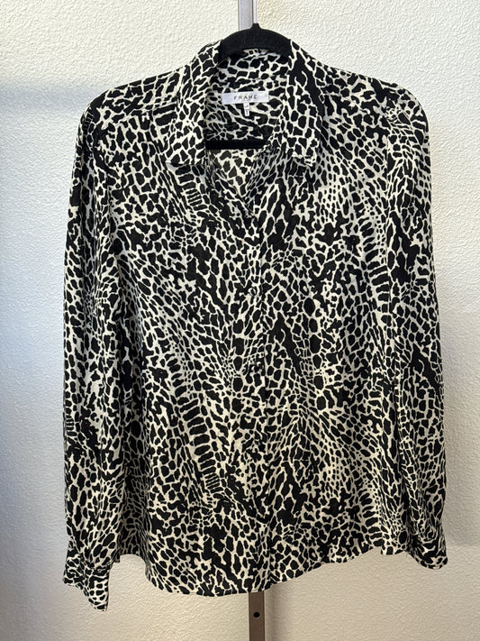 FRAME Size L B&W Animal Print Top