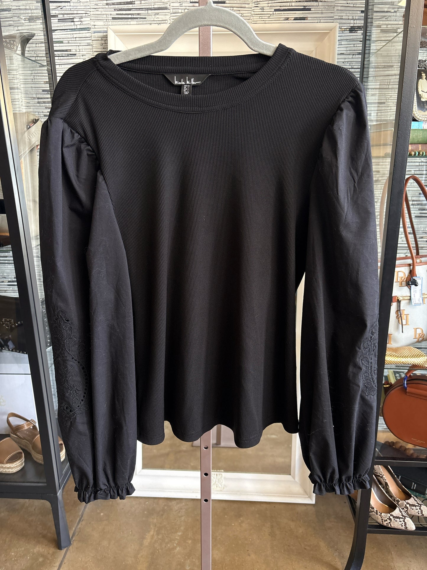 nicole Miller Size L Black Long sleeve Top