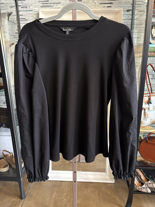nicole Miller Size L Black Long sleeve Top