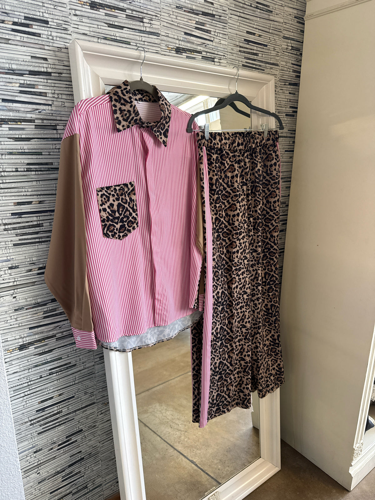 Size L Pink/Brown Top & Pant Set
