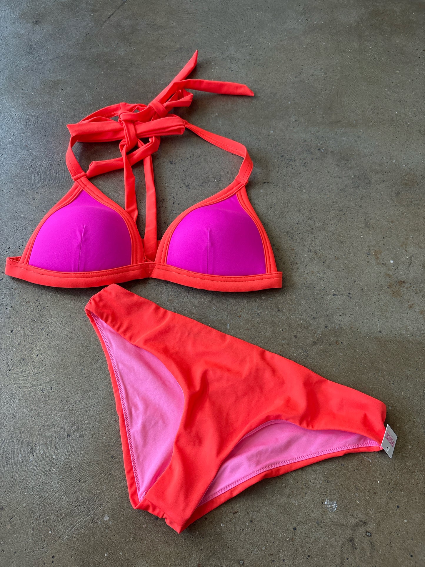 PINK Size M pink and orange swim TOP