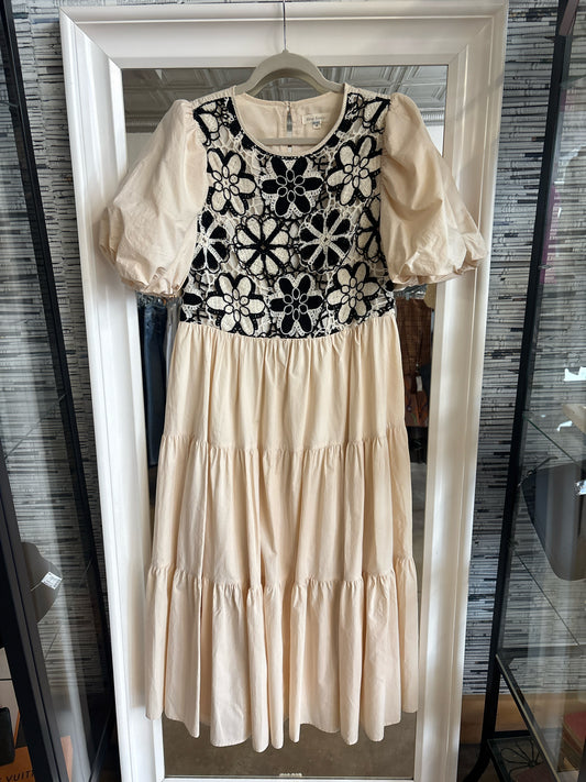 Shop Stevie Size M Cream/Black Crochet Detail Dress