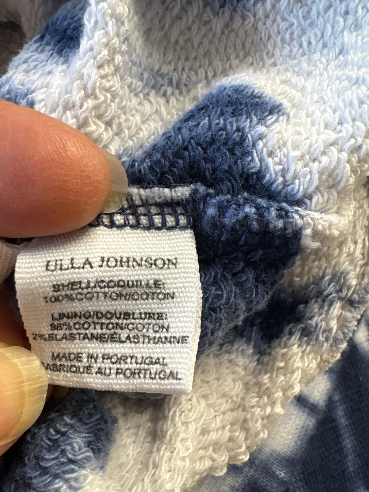 Ulla Johnson Size M White+Navy Tie Dye Sweatshirt/Hoodie