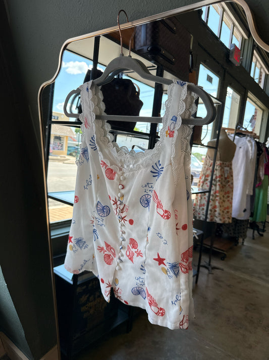 Line and Dot Size S white/multi Nautical Top