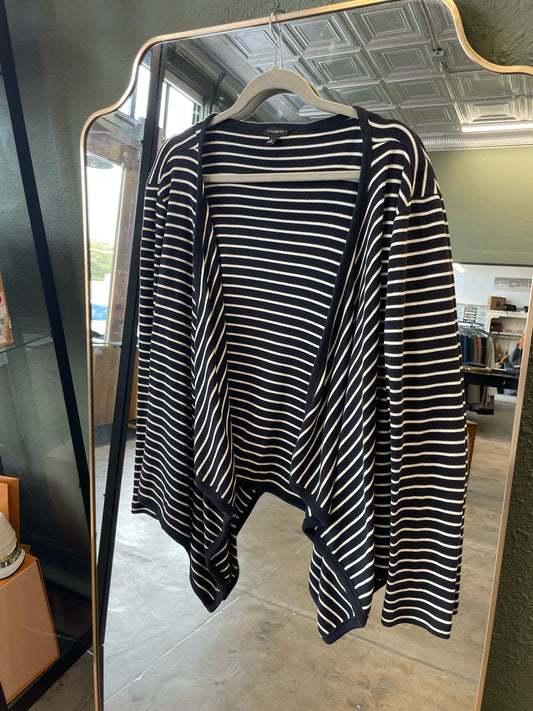 TALBOTS Size L Black & Off White Stripe Cardigan