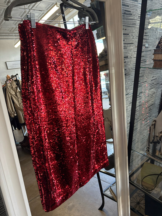 ANN TAYLOR Size 2P Red Sequin Skirt
