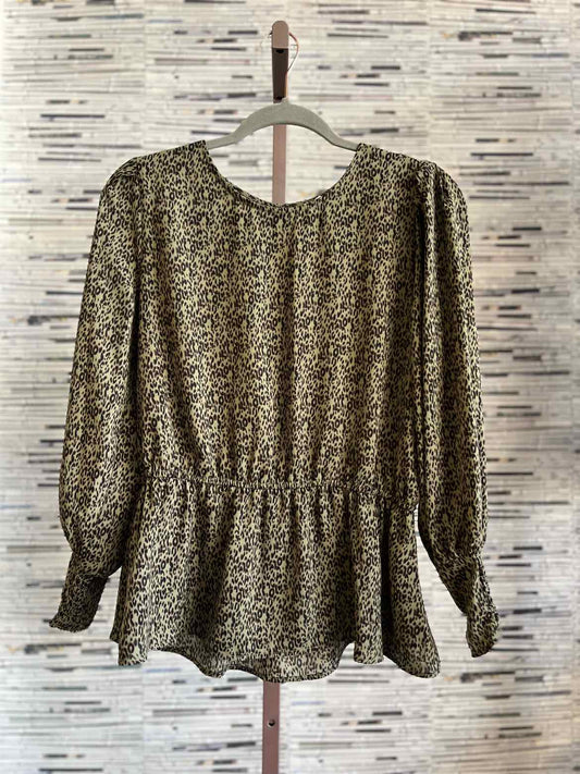 Pleione Size S Green/Brown Animal Print Top