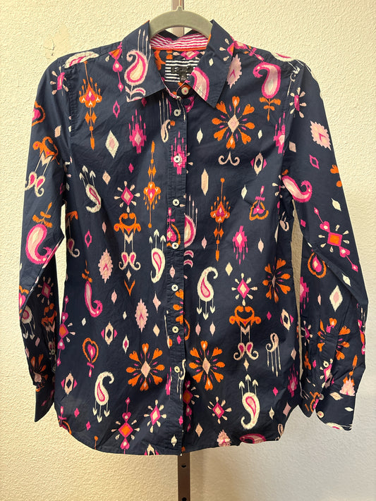 TALBOTS Size XS Navy/Multi Large Paisley Top