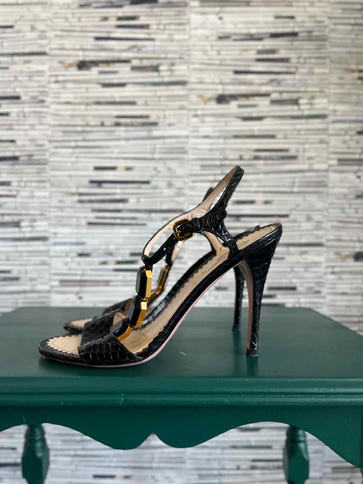 Prada Shoe Size 38.5 Black Snake Heels