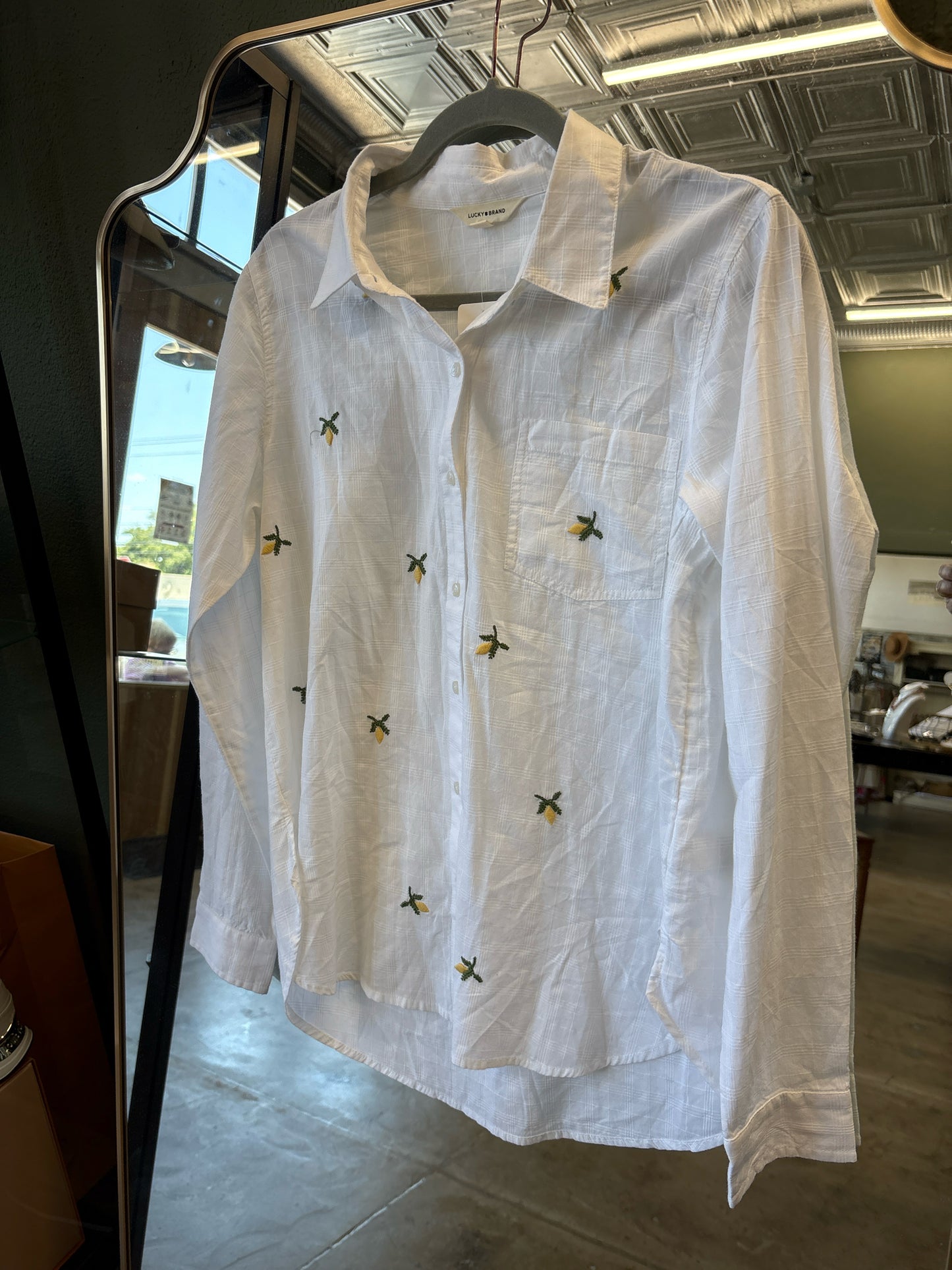 Lucky Brand Size S White Print Top
