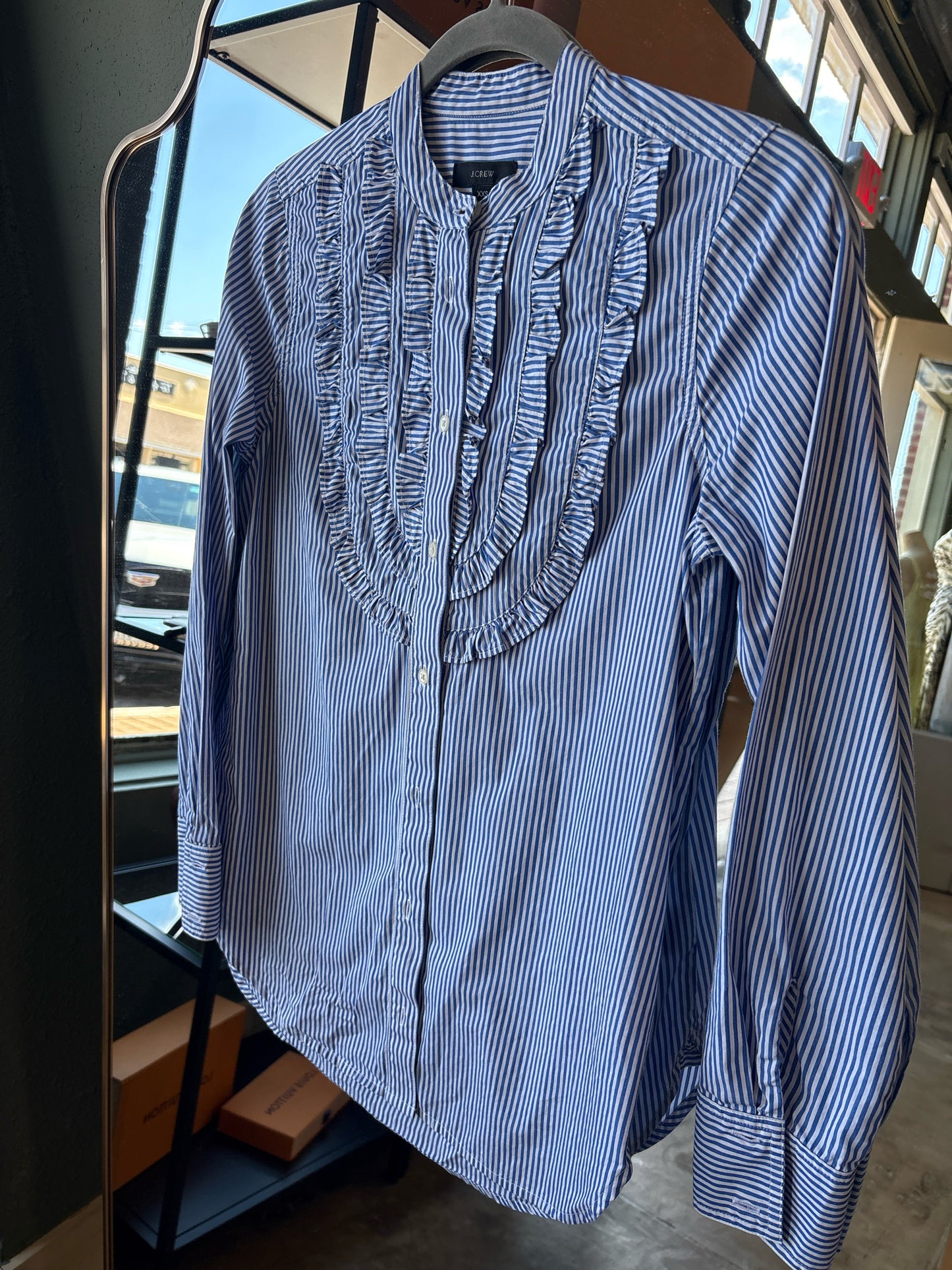 J. CREW Size XXS Blue/White Top