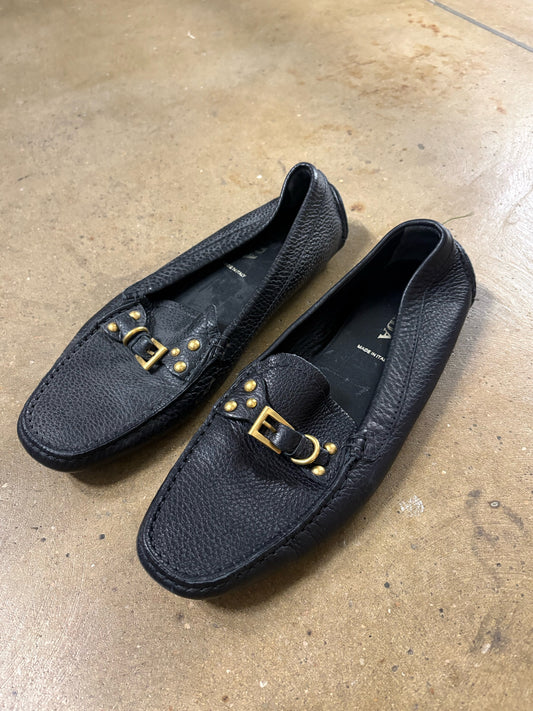 Prada Shoe Size 38 Black PEBBLED Flats