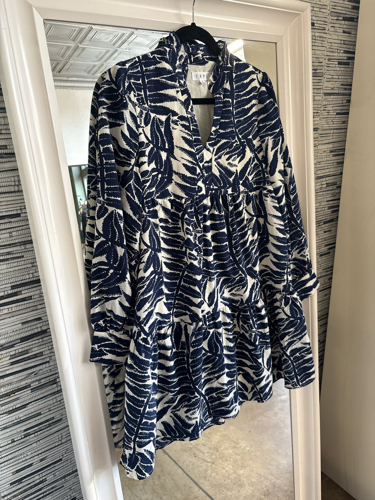 THML Size S Blue Leaf Pattern Dress