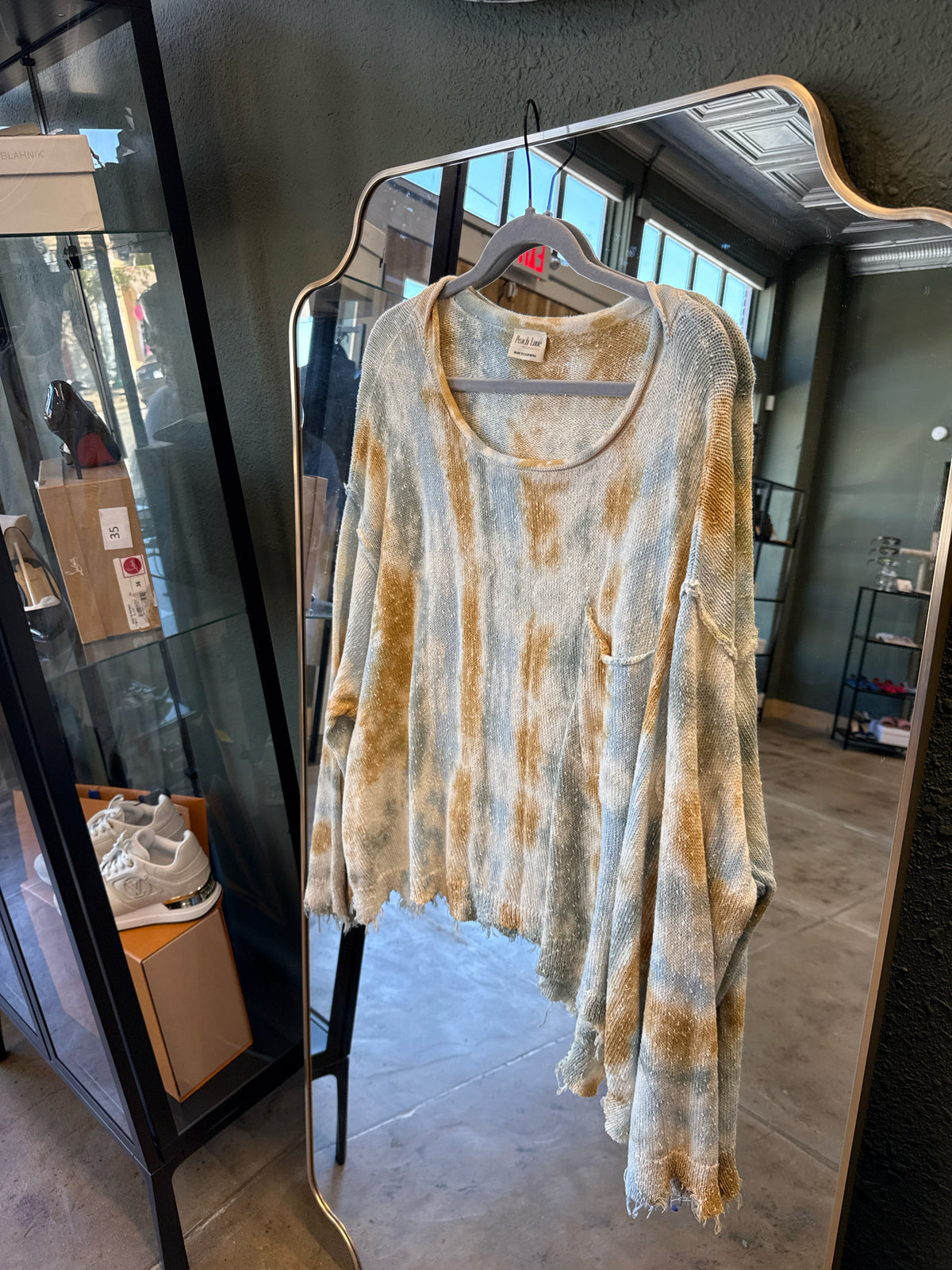 peach love Size L Teal/Cream Sweater