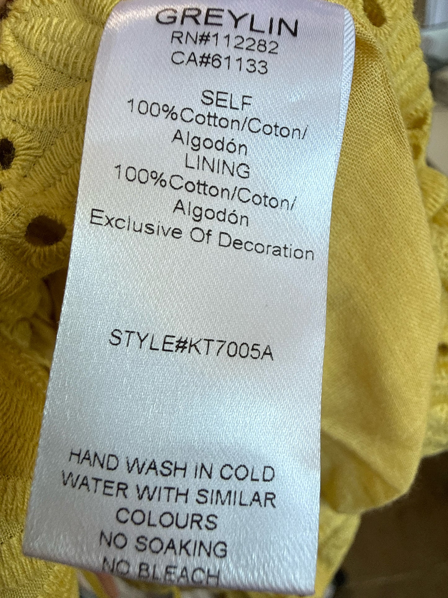 Greylin Size XS Yellow Top