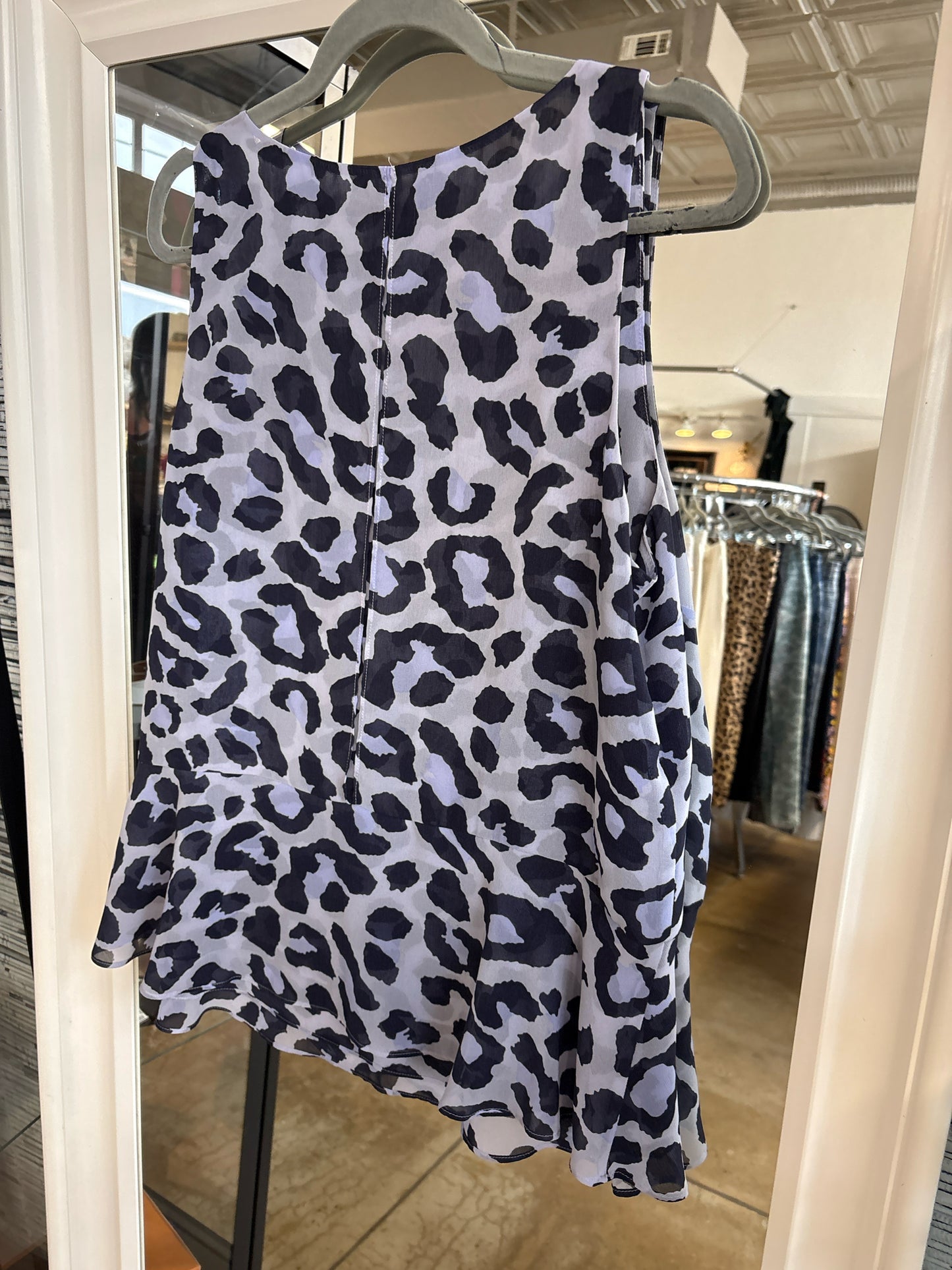Cabi Size L Blue/Black Animal Print Top