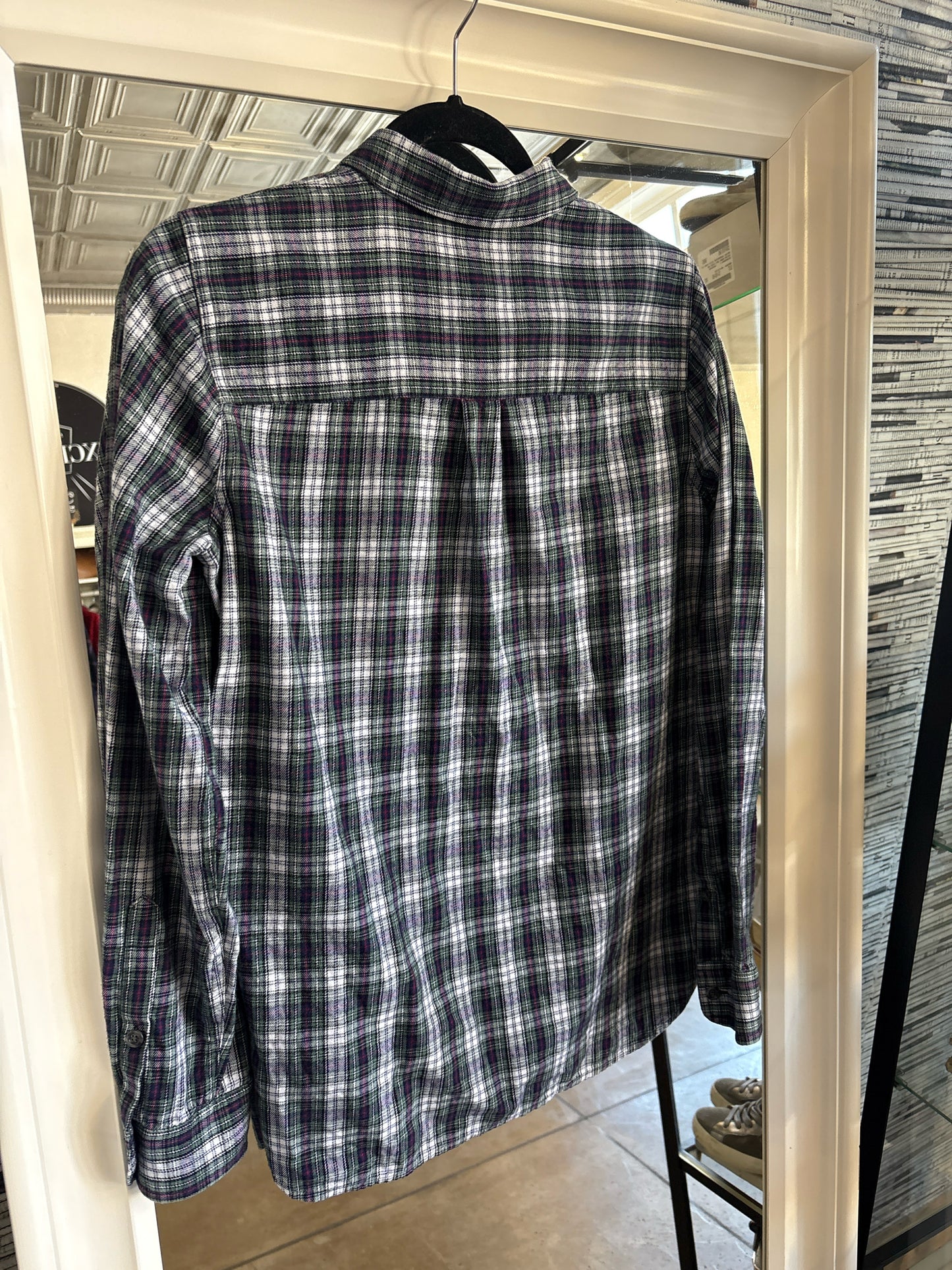 MADEWELL Size M White/Green Plaid Top