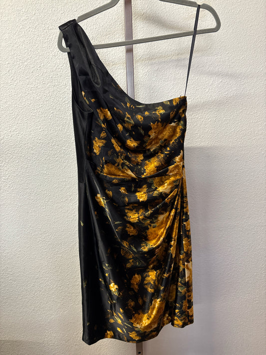 Maggy London Size 10 Black/Gold One shoulder Dress