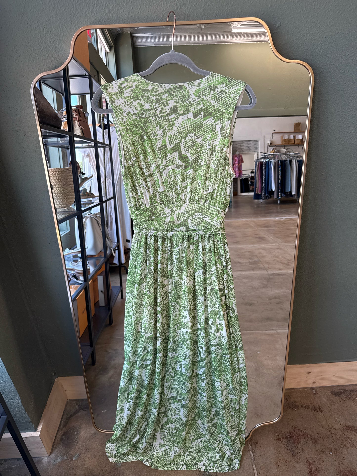 Steve Madden Size S Green/White Patterned Dress
