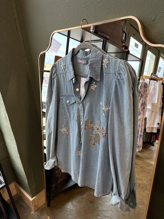 Blue B Size L Denim Embellished Shacket