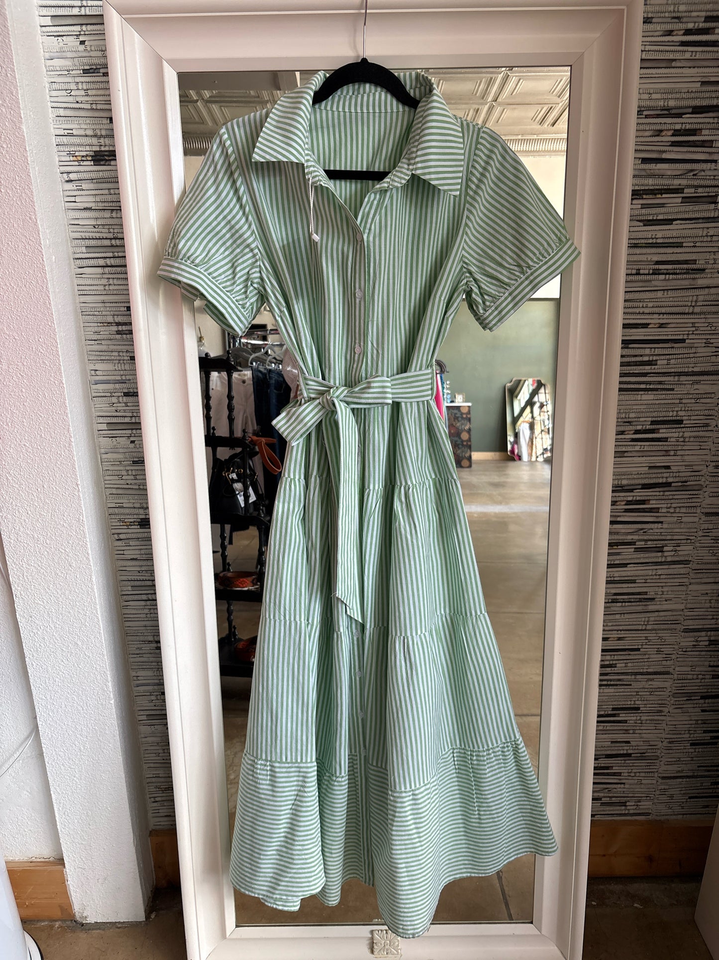 Utcoco Size M green and white Stripe Dress