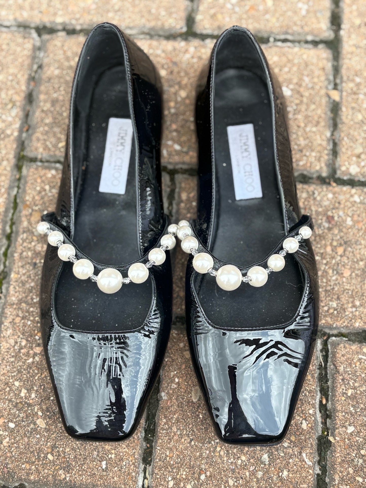 Jimmy Choo Shoe Size 39.5 Black Pearls Flats