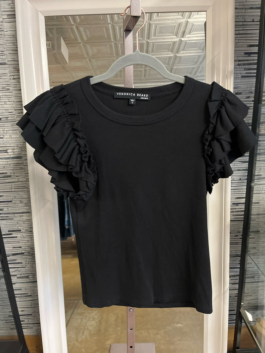 VERONICA BEARD Size M Black Ruffles Top